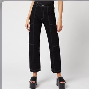 Simon Miller Black Straight-Leg Pants with Contrast Stitching
